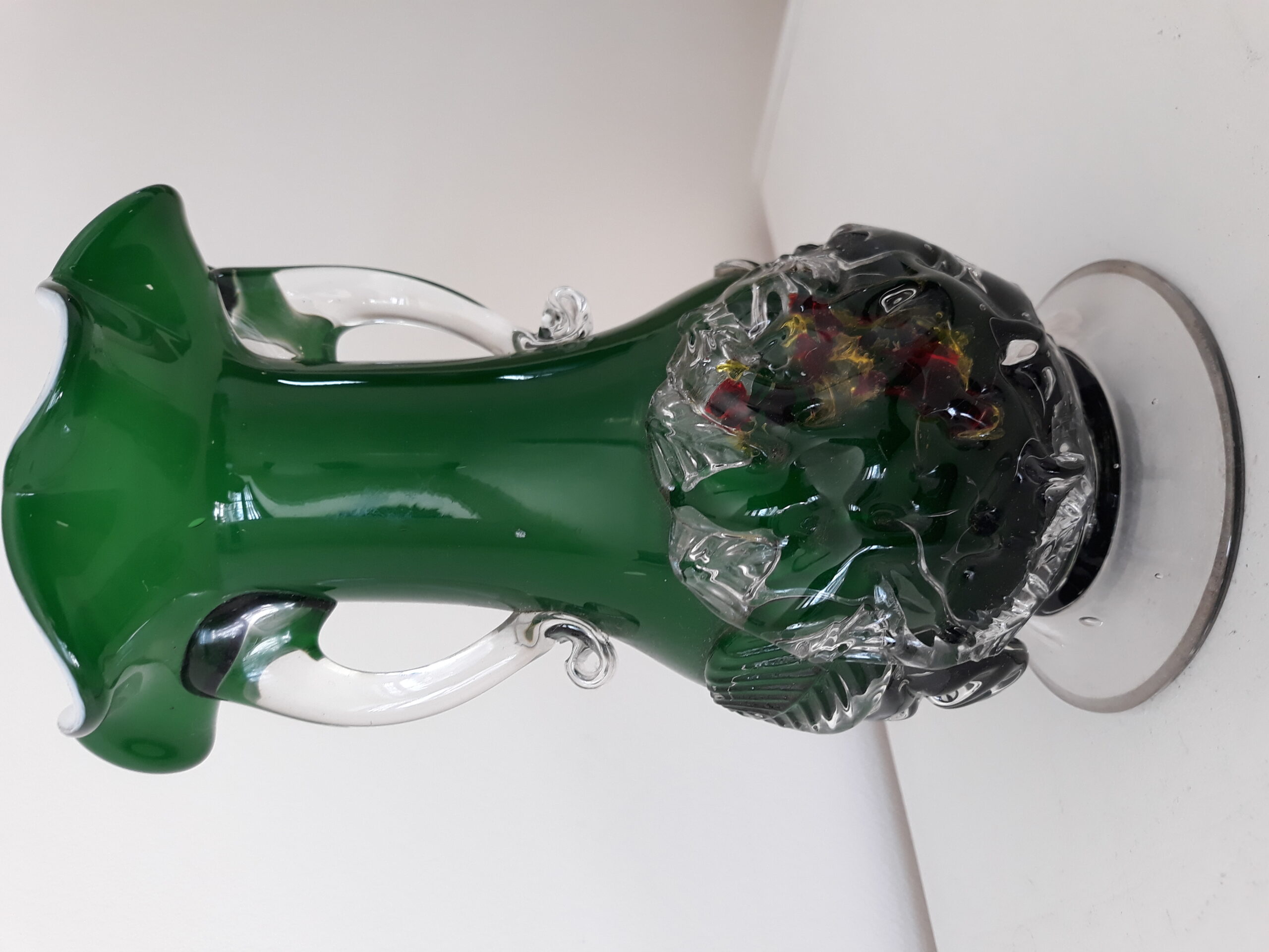 Green Art Glass Vase with Rose