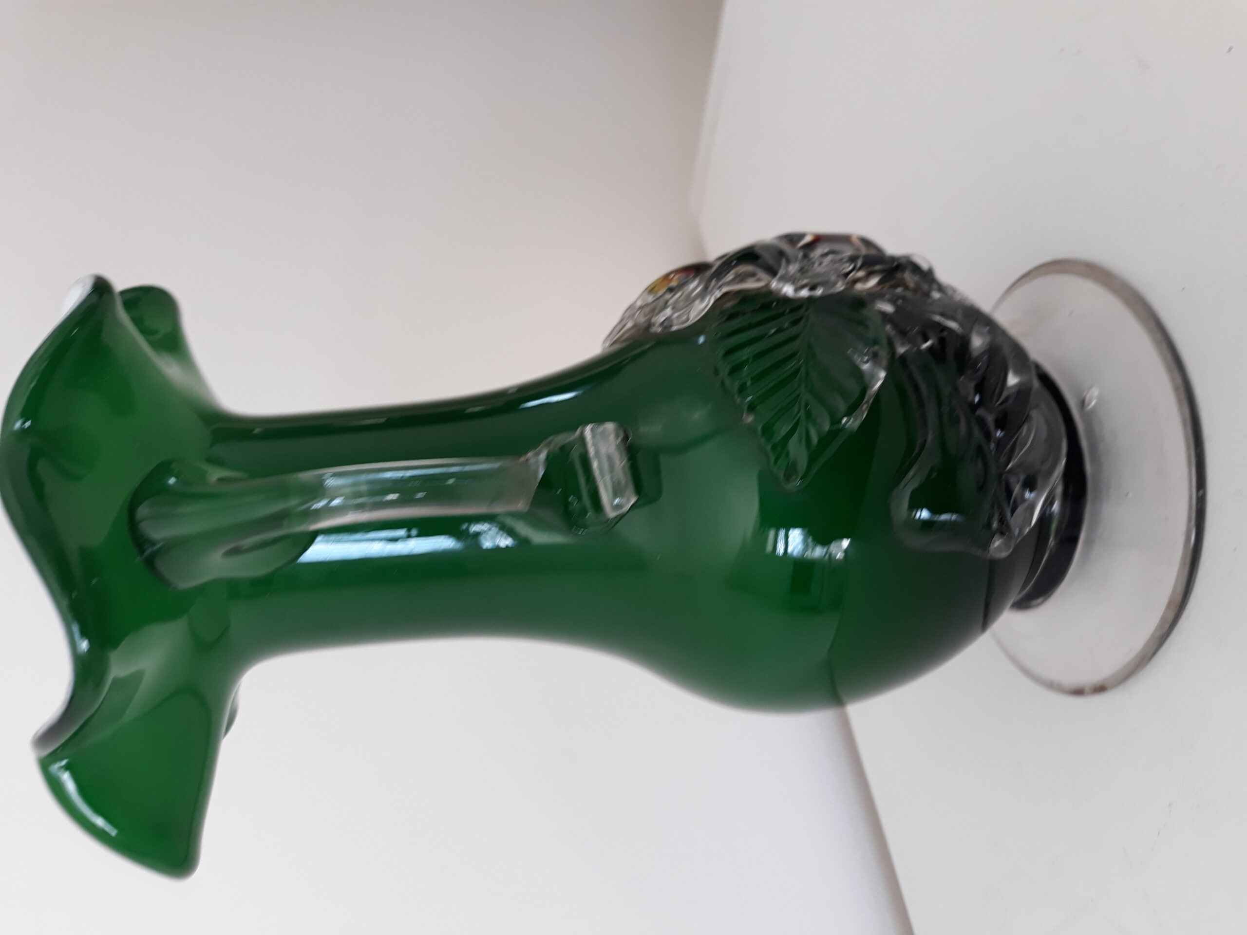 Green Art Glass Vase with Rose - Image 2