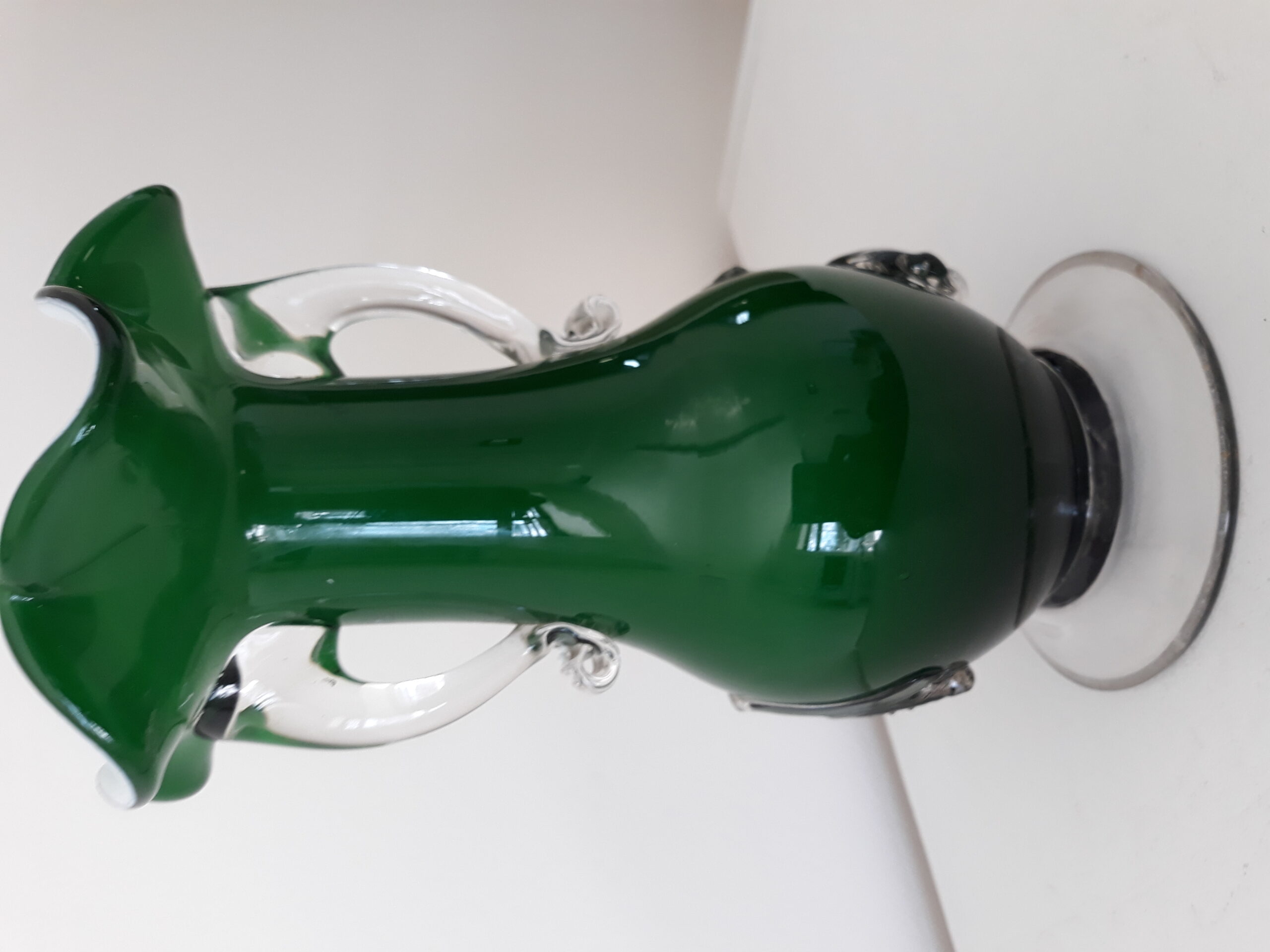 Green Art Glass Vase with Rose - Image 3