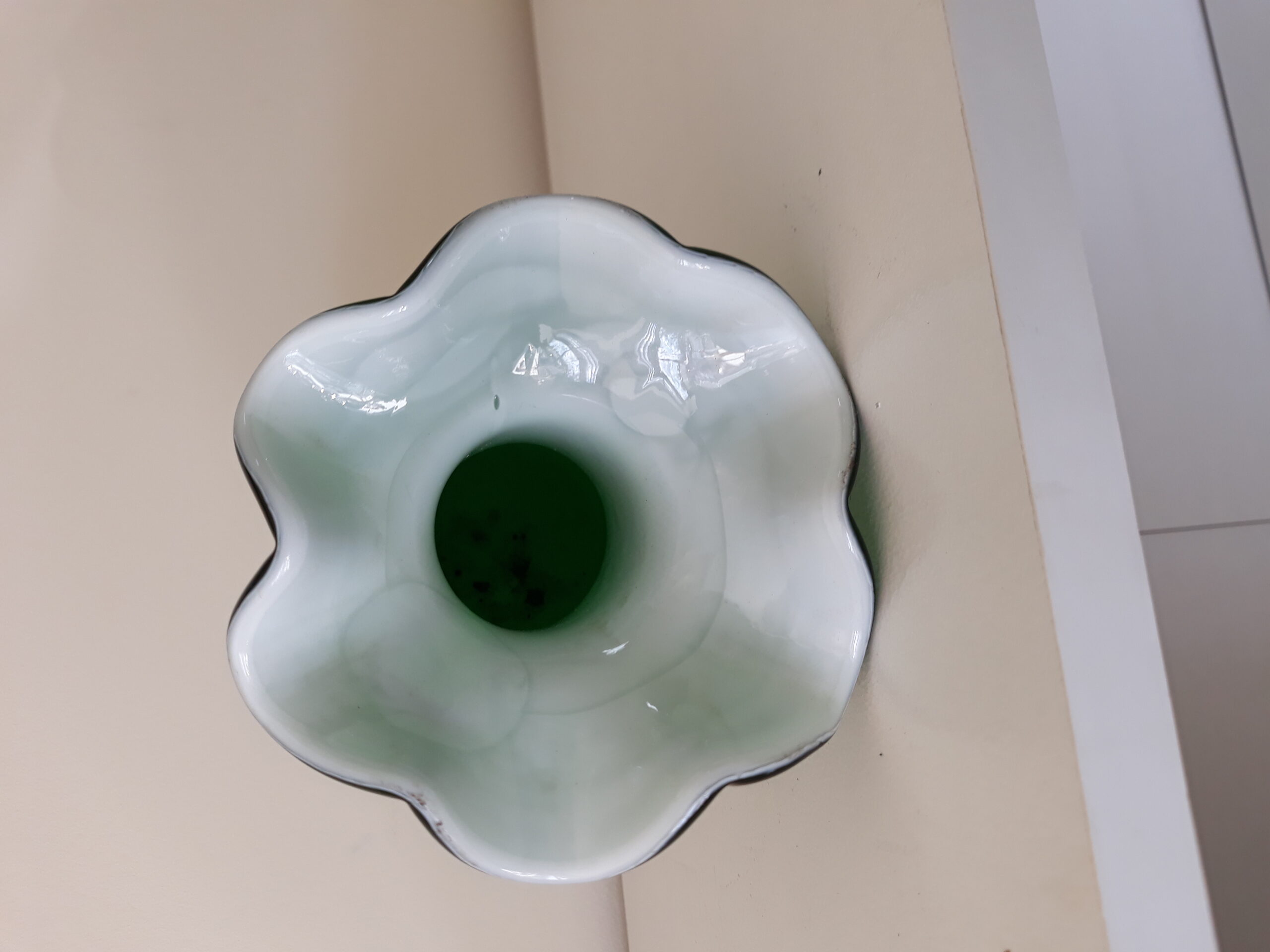 Green Art Glass Vase with Rose - Image 4