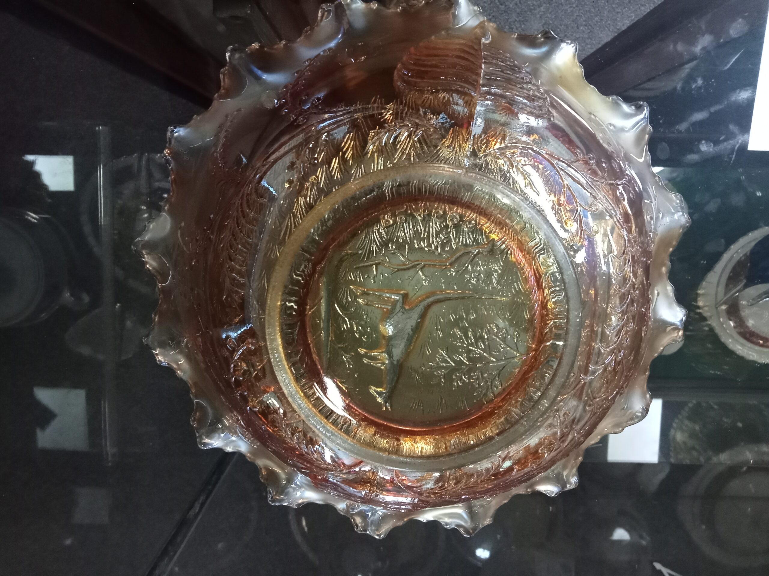 Marigold Carnival Glass 'Kangaroo' Bowl - Image 3