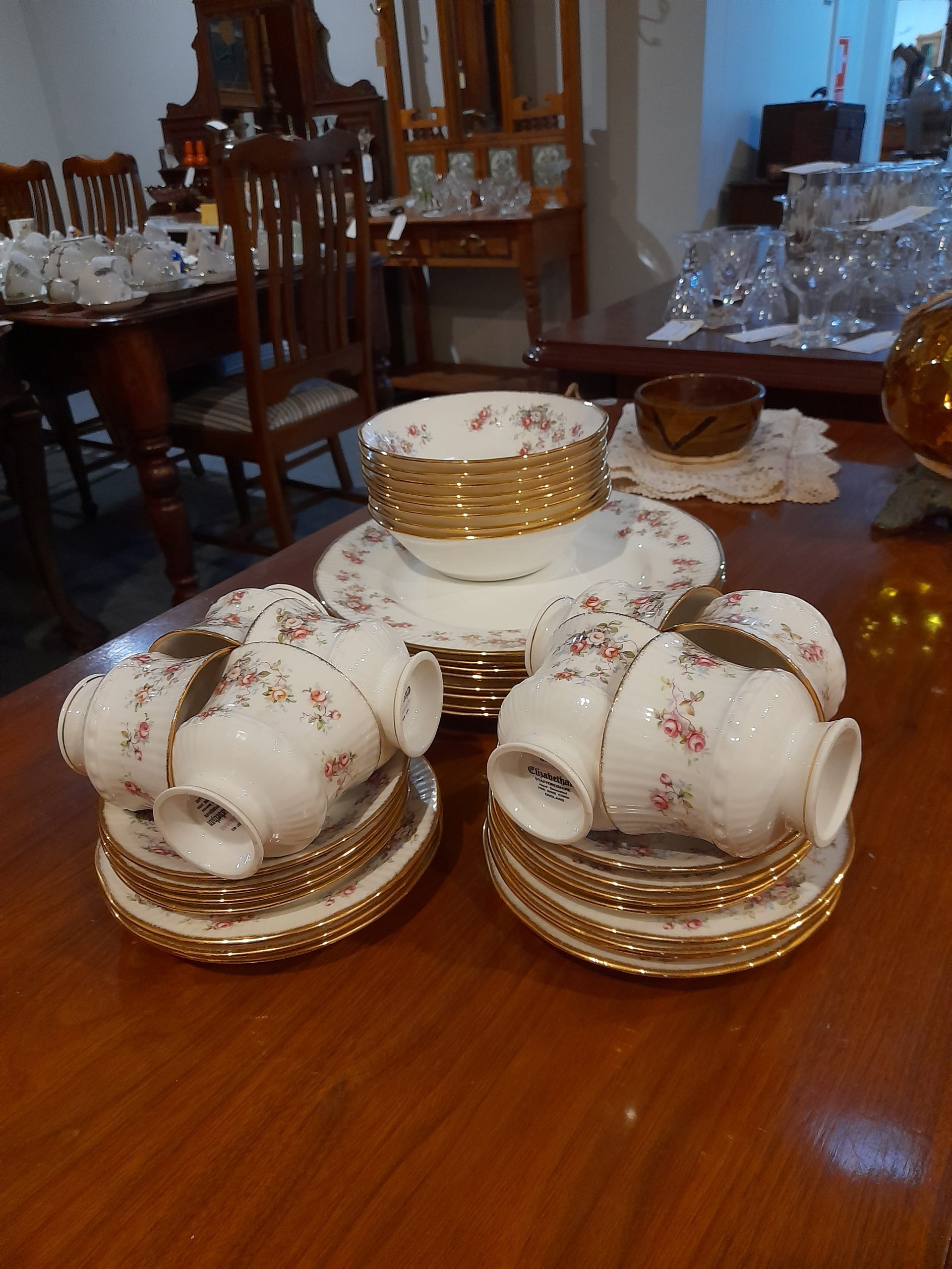 Dinner Set for Eight, Hand Decorated, Rosamund. - Revive Antiques and Decor