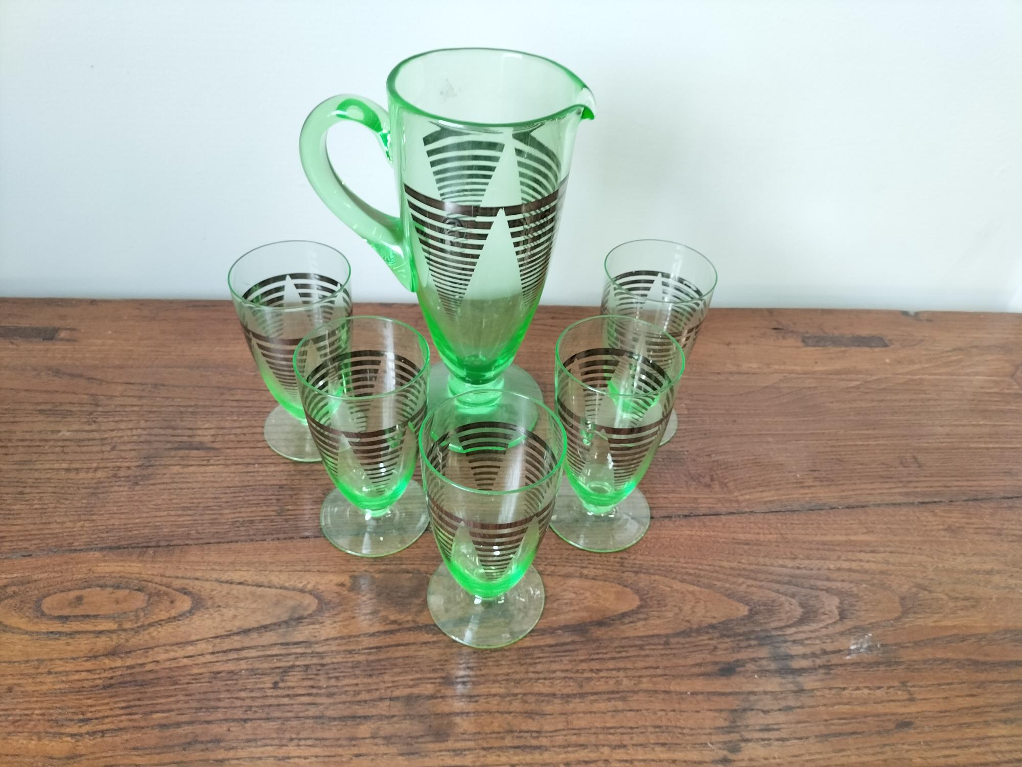 Art Deco Uranium Glass Drinks Set - Image 2